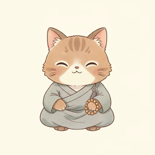 묵 — 눈을 감고 염주를 찬 고양이