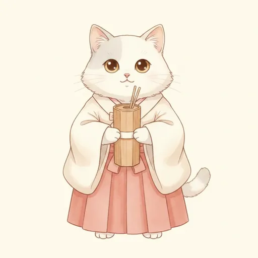 린 — 기모노를 입고 제비 통을 안은 고양이