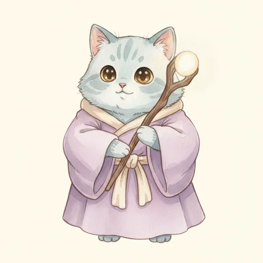 루 — 수정구가 달린 지팡이를 안은 고양이